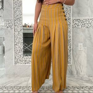 Free People Pin-Striped Yellow Wide Leg Pants, Yellow (Size 0)